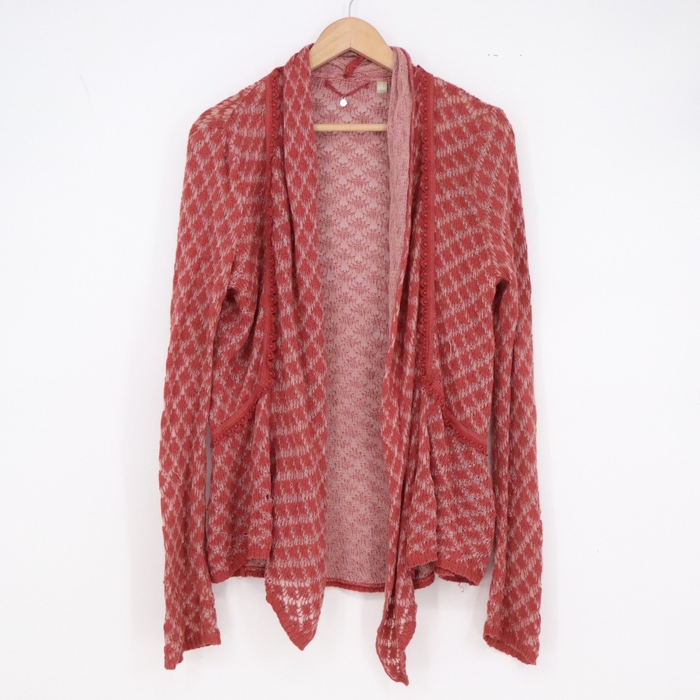 Knitted & Knotted Cardigan Womens Medium Draped Shawl Pink Pointelle Knit Fair